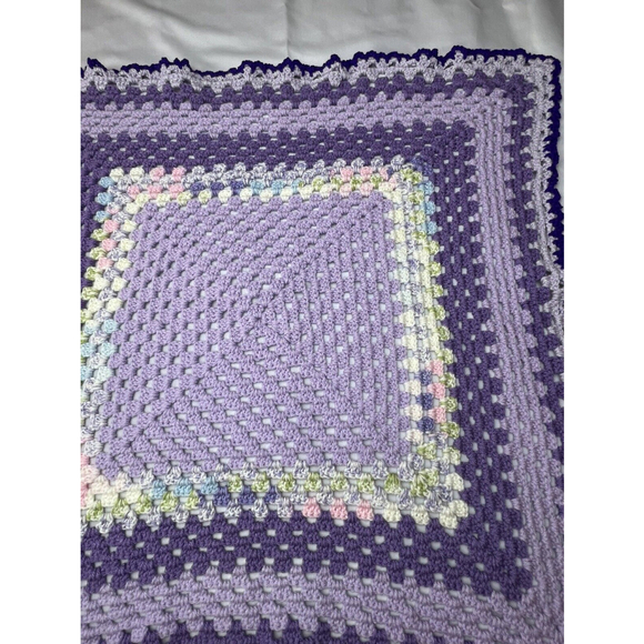 Handmade Crochet Baby Blanket Afghan Purple 32” X 32” - Picture 5 of 9